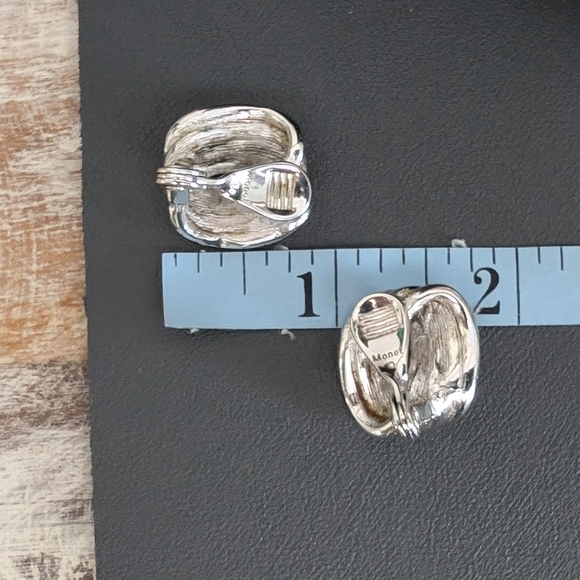Vintage Monet Polished Silver Tone Swirl, Clip Style Earrings - Picture 8 of 9